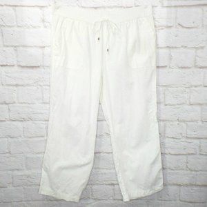 AVENUE PLUS SIZE WHITE LINEN BLEND PULL ON WIDE LEG PANTS SZ 22/24